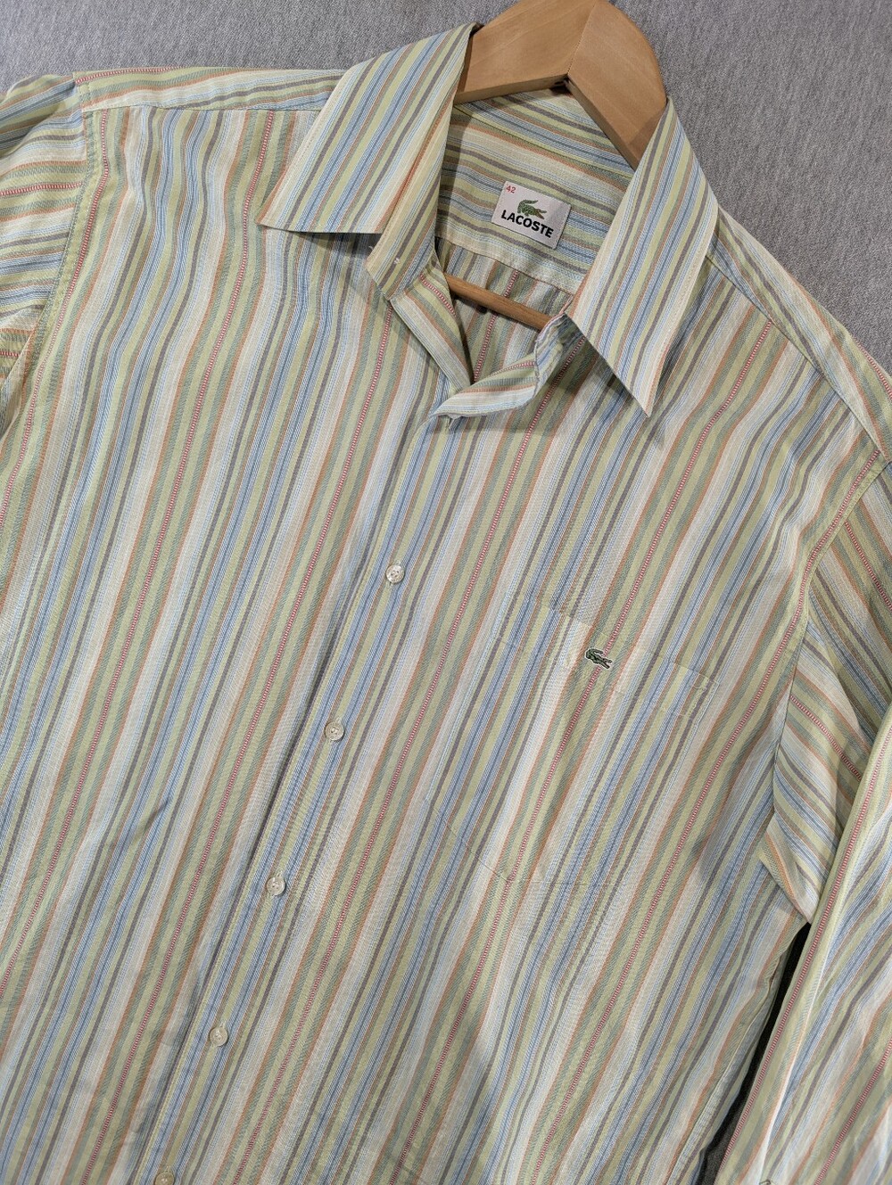 Vintage Lacoste Vertical Striped Button Shirt Men's 42-16.5 (M-L) Multi-Coloured